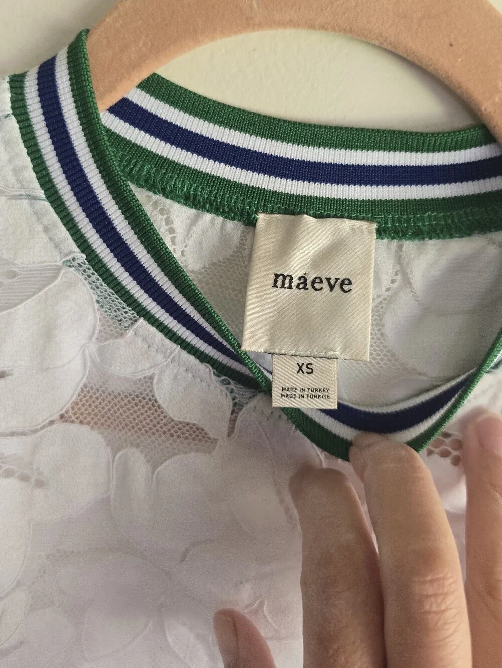 Maeve, Short-Sleeve Lace Pullover Top, White/Green/Blue, Size XS, MSRP $98 - Picture 8 of 8